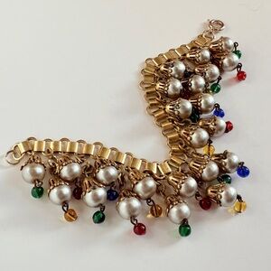 Vintage 1930s-40s Faux Pearl Glass Bead Book Chain Bracelet in Manner of Haskell